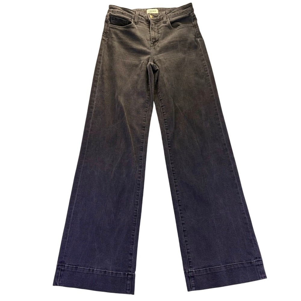 L'AGENCE Madden High Rise Wide Leg Jeans Washed Black Woman's 26 Designer Flared